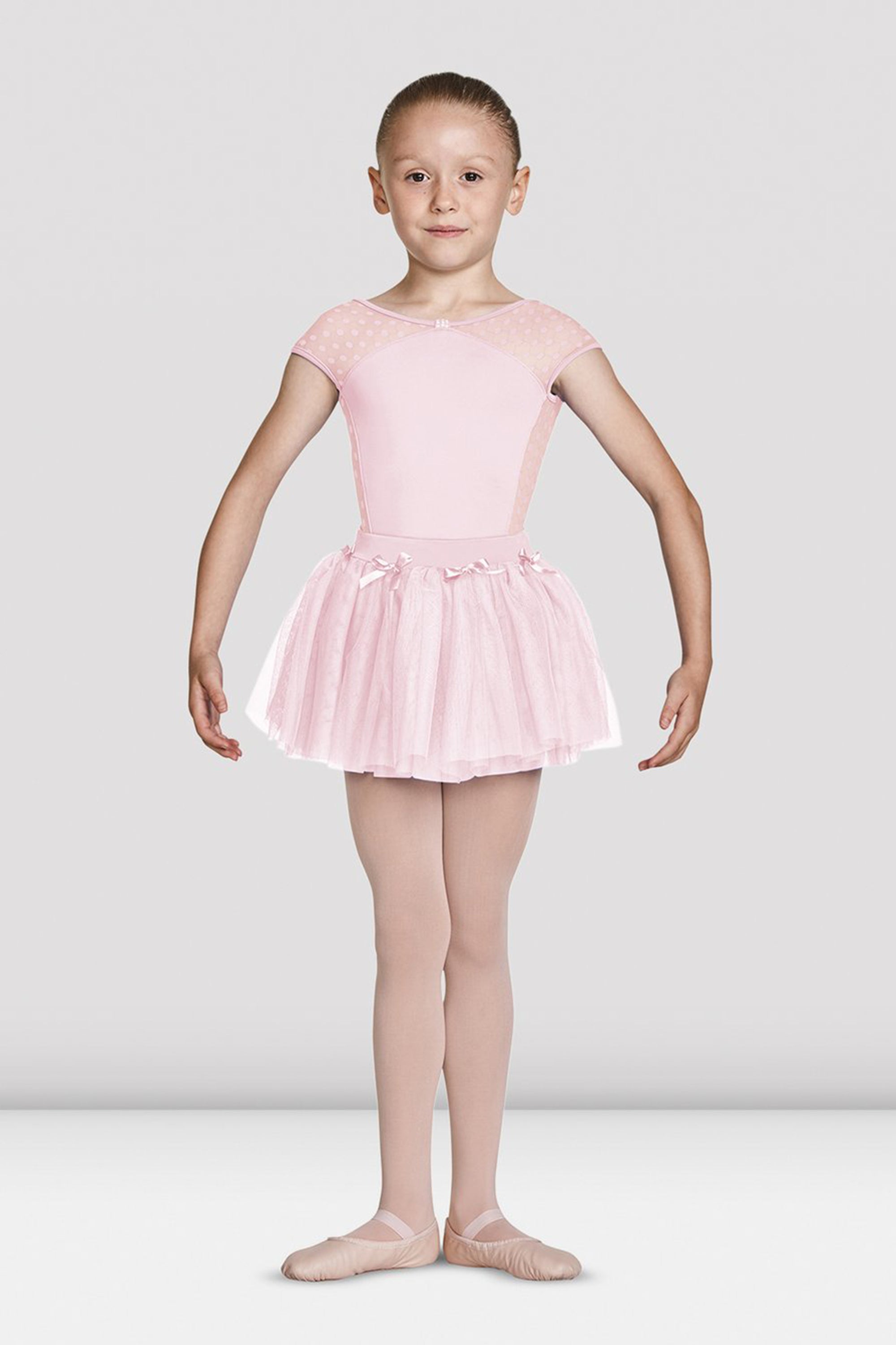 Mirella Diamante Detail Bow Neckline Cap Sleeve Girls Leotard